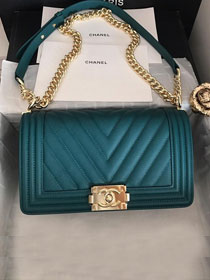 2019 CC original grained calfskin boy handbag A67086-2 turquoise