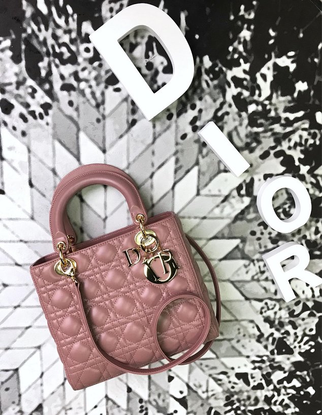 Dior original lambskin lady dior bag 44551 pink