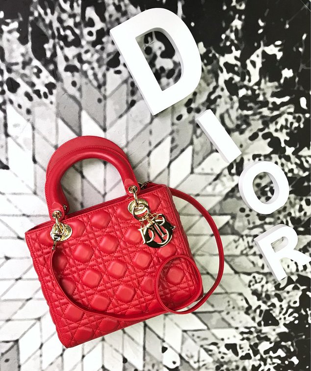 Dior original lambskin lady dior bag 44551 red