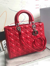 Dior original lambskin large lady dior bag 44560 red