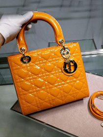 Dior original patent calfskin lady dior bag 44551 yellow