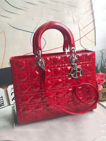 Dior original patent calfskin large lady dior bag 44560 red