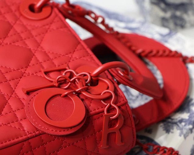 2019 Dior original lambskin mini lady dior ultra-matte bag M0505 red