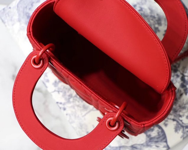 2019 Dior original lambskin mini lady dior ultra-matte bag M0505 red