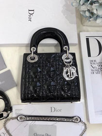 Dior original patent calfskin mini lady dior bag M0505 black