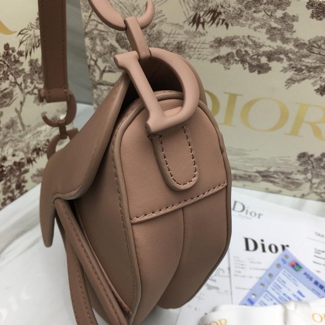 2019 Dior original calfskin mini ultra-matte saddle bag M0447 nude