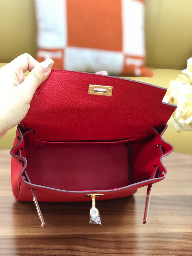 Hermes original handmade calfskin kelly ado backpack H025 red