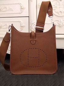 Hermes original togo leather evelyne pm shoulder bag E28 brown