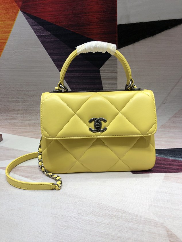 2020 CC original lambskin top handle flap bag A92236 yellow