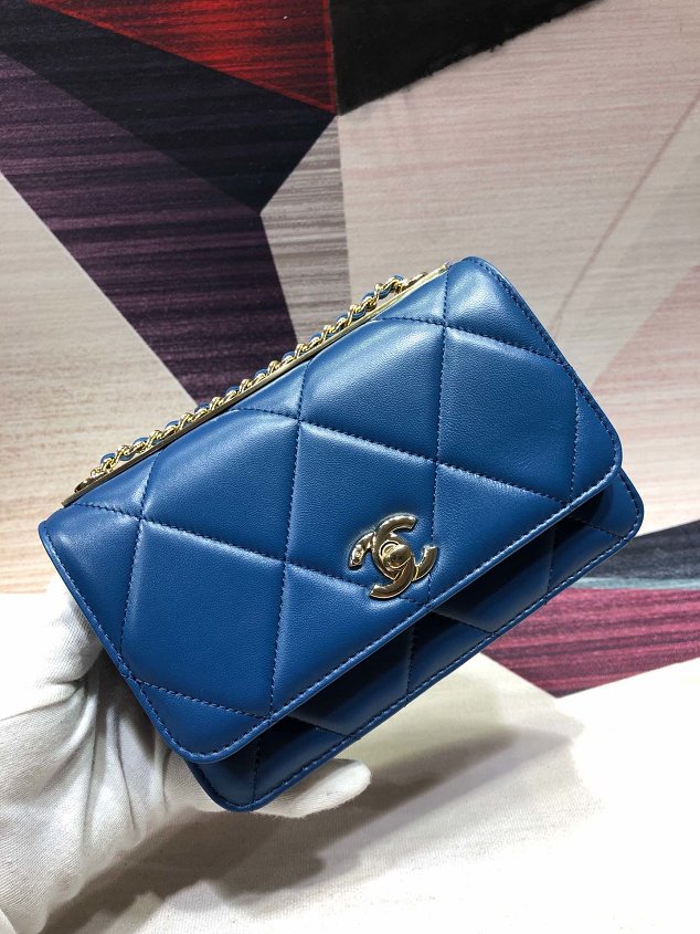 CC original lambskin wallet on chain A80982 blue