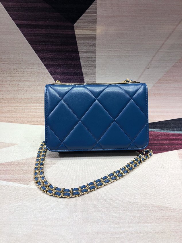 CC original lambskin wallet on chain A80982 blue