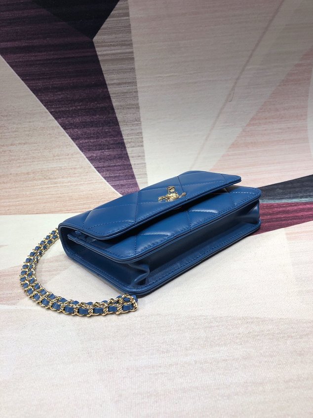 CC original lambskin wallet on chain A80982 blue