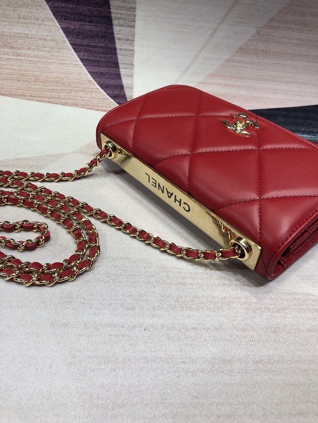 CC original lambskin wallet on chain A80982 red