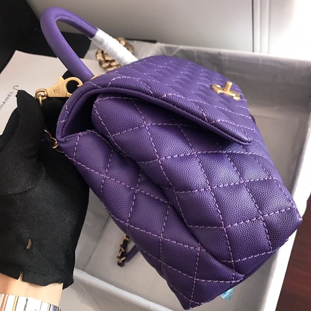 CC original grained calfskin large coco handle bag A92991 purple