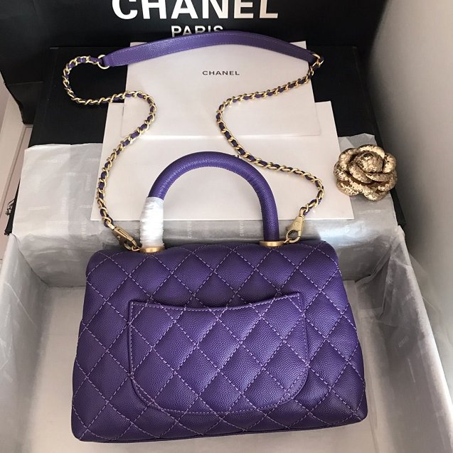 CC original grained calfskin small coco handle bag A92990 purple