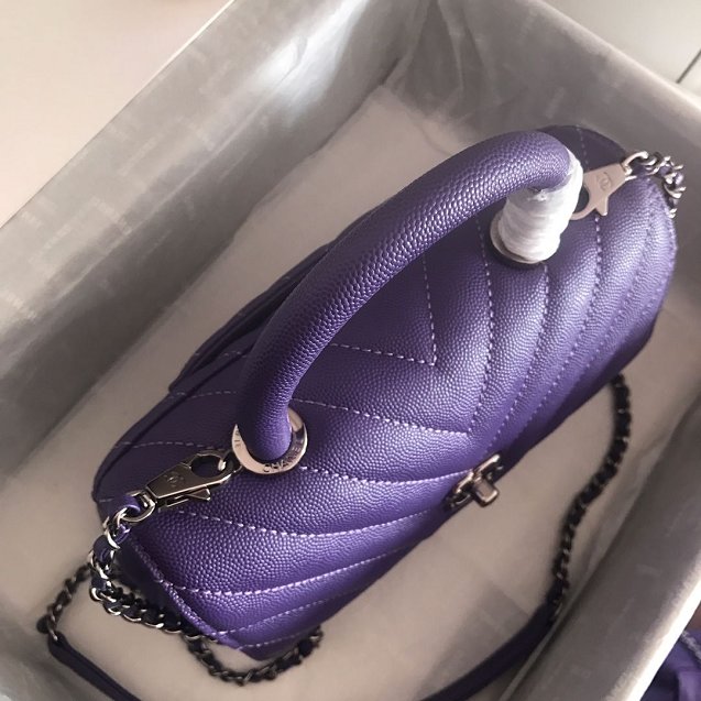 CC original grained calfskin small coco handle bag A92990 purple