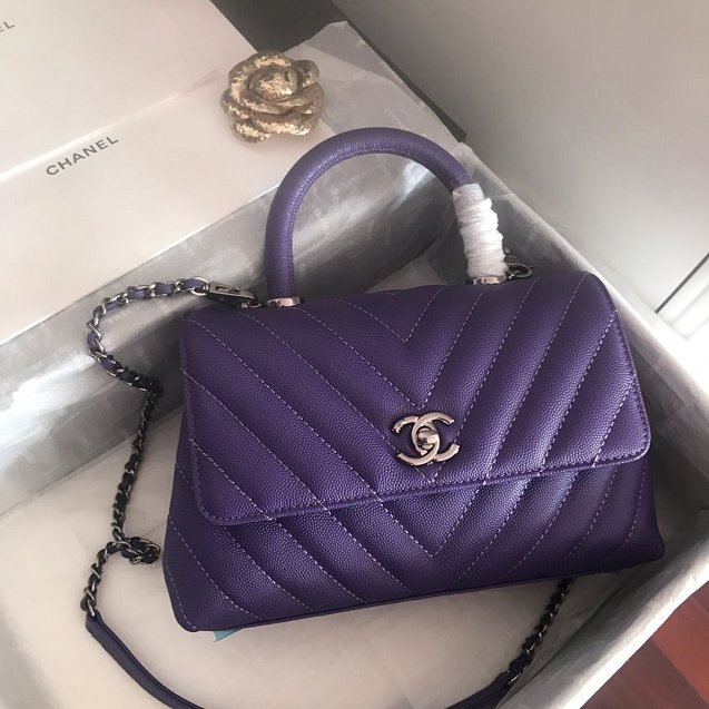 CC original grained calfskin small coco handle bag A92990 purple