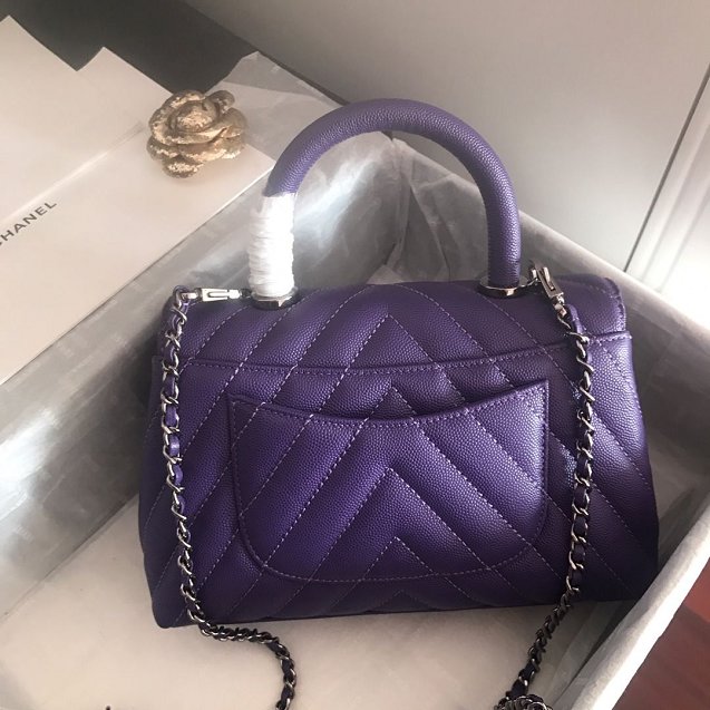 CC original grained calfskin small coco handle bag A92990 purple