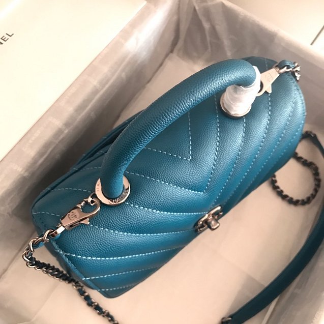 CC original grained calfskin small coco handle bag A92990 turquoise	