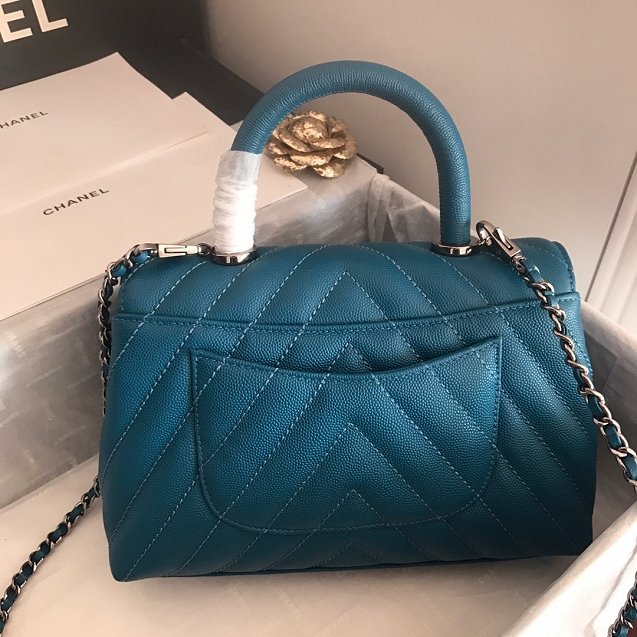 CC original grained calfskin small coco handle bag A92990 turquoise	