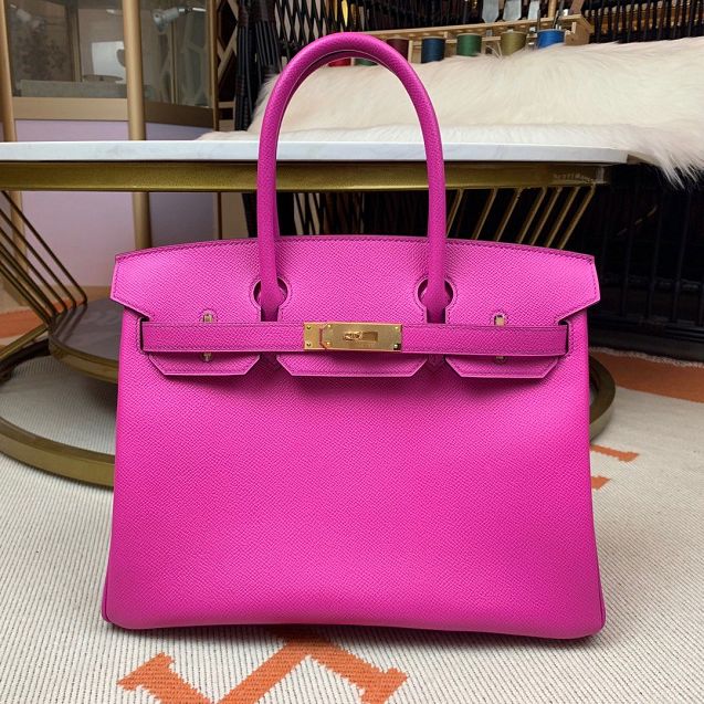 Hermes original epsom leather birkin 30 bag H30-3 bright purple