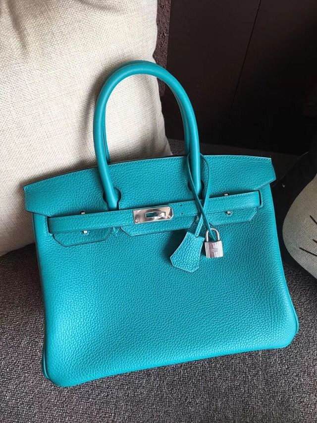 Hermes original togo leather birkin 25 bag H25-1 bright blue