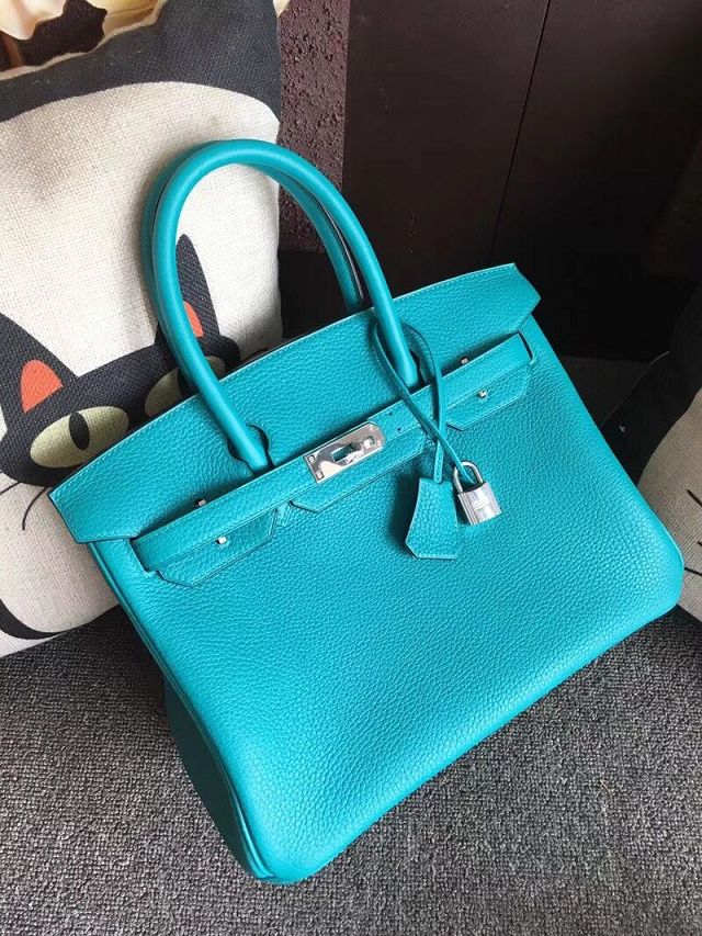 Hermes original togo leather birkin 25 bag H25-1 bright blue