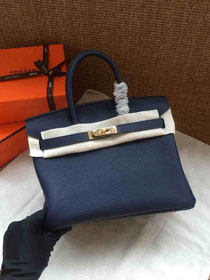 Hermes soft calf leather birkin 30 bag H30-5 navy blue	