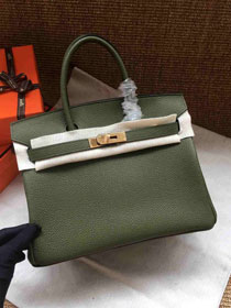 Hermes soft calf leather birkin 35 bag H35-5 blackish green