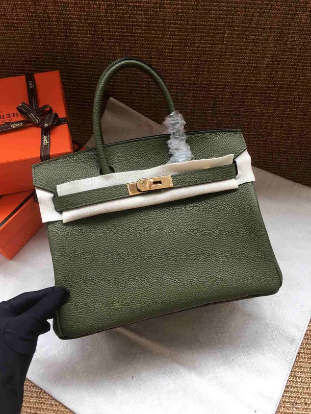 Hermes soft calf leather birkin 35 bag H35-5 blackish green