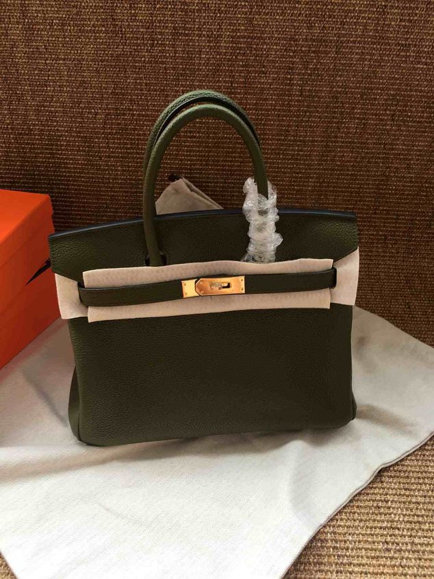 Hermes soft calf leather birkin 35 bag H35-5 blackish green