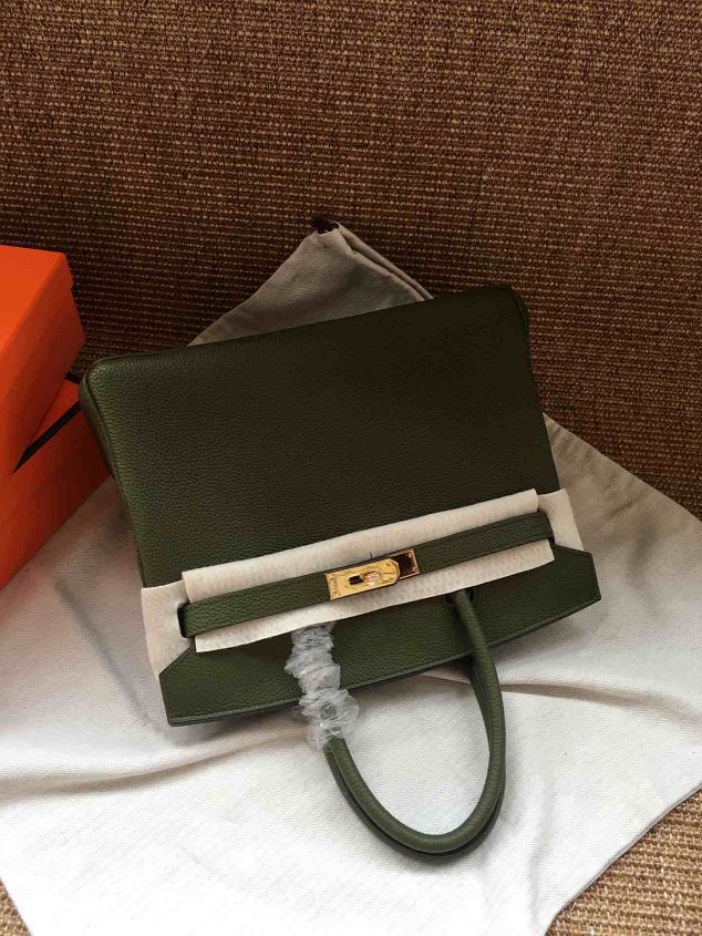 Hermes soft calf leather birkin 35 bag H35-5 blackish green