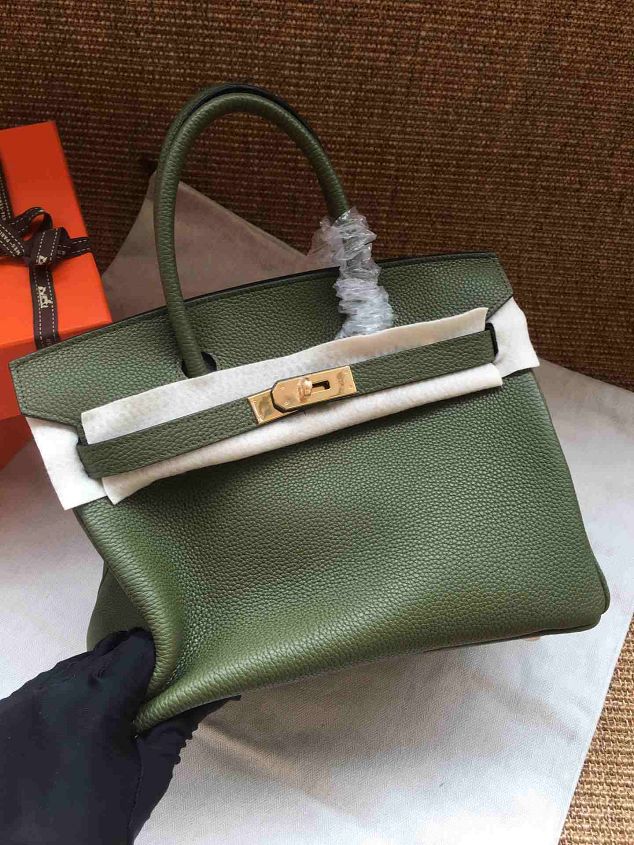 Hermes soft calf leather birkin 25 bag H25-5 blackish green