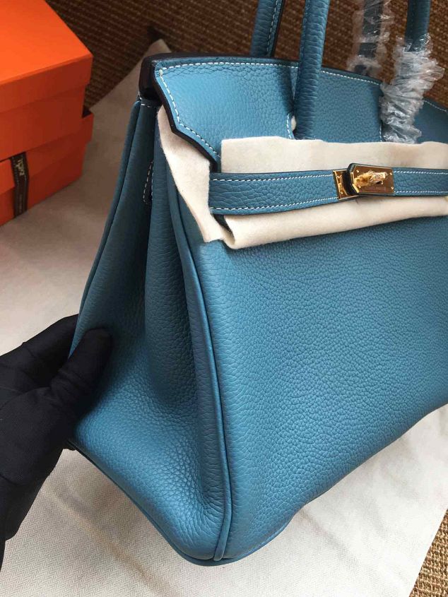 Hermes soft calf leather birkin 35 bag H35-5 blue 