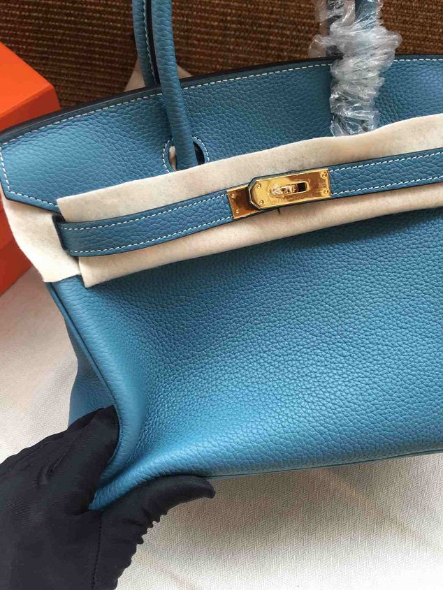 Hermes soft calf leather birkin 35 bag H35-5 blue 