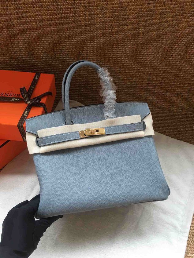 Hermes soft calf leather birkin 25 bag H25-5 light blue	