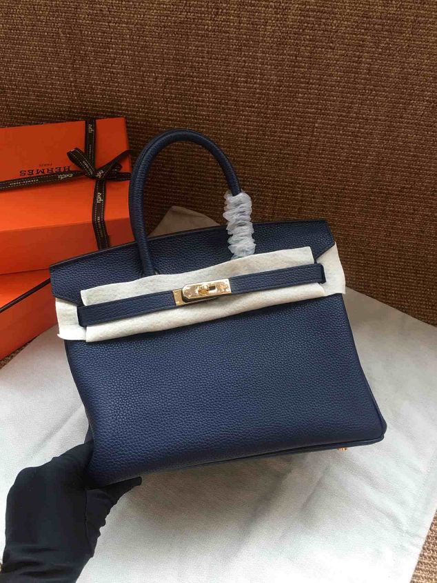 Hermes soft calf leather birkin 35 bag H35-5 navy blue