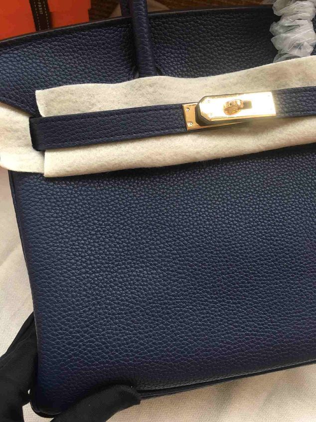 Hermes soft calf leather birkin 25 bag H25-5 navy blue	