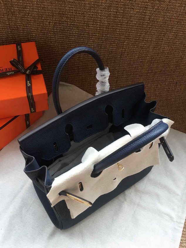 Hermes soft calf leather birkin 35 bag H35-5 navy blue