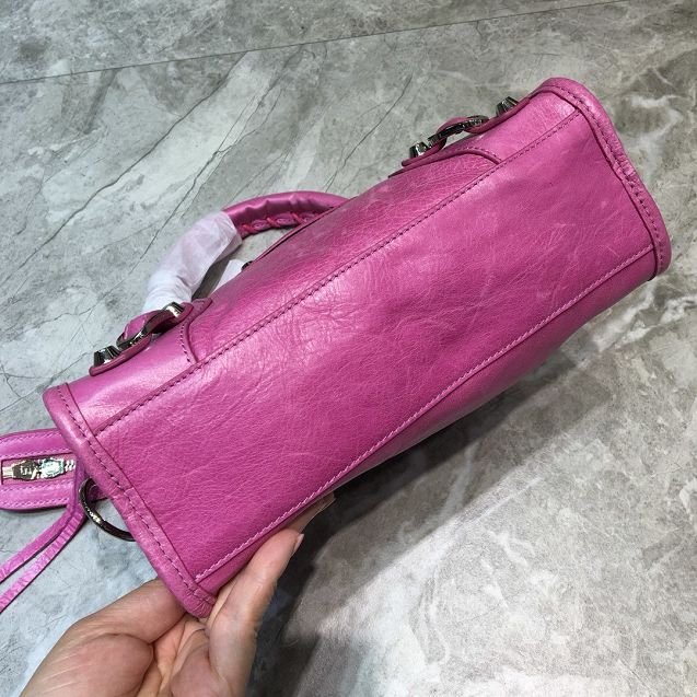 2020 Balenciaga original aged calfskin mini city bag 300295 rose red