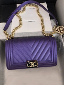 2020 CC original grained calfskin boy handbag A67086-2 purple