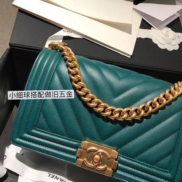 2020 CC original grained calfskin boy handbag A67086-2 turquoise