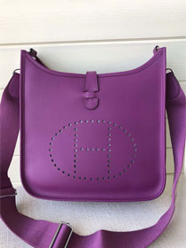 Hermes original epsom leather evelyne pm shoulder bag E28 purple