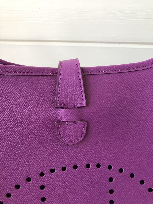 Hermes original epsom leather evelyne pm shoulder bag E28 purple