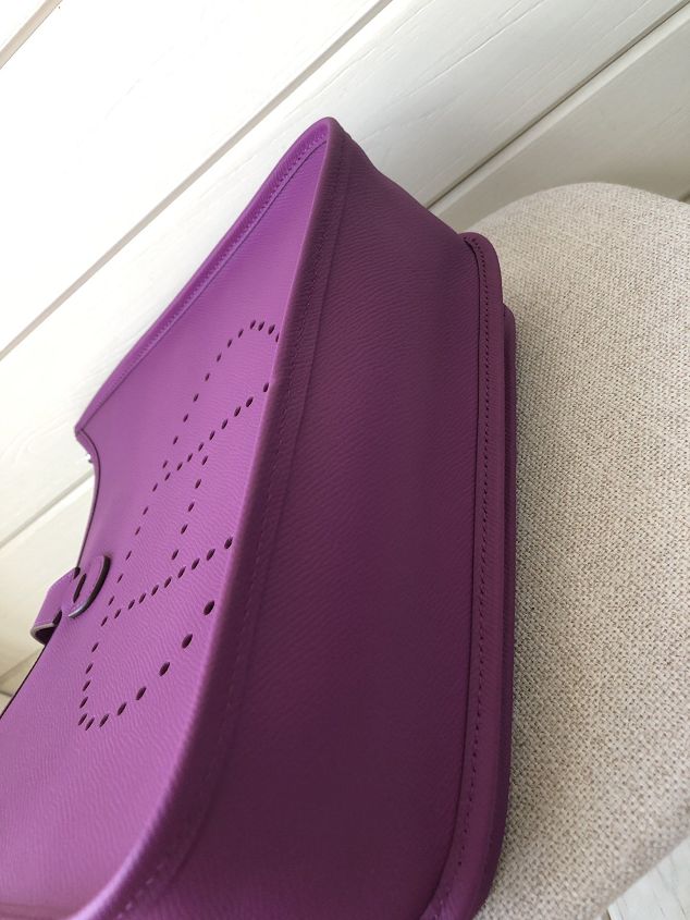 Hermes original epsom leather evelyne pm shoulder bag E28 purple