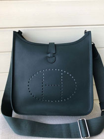 Hermes original epsom leather evelyne pm shoulder bag E28-2 blackish green