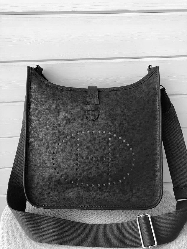 Hermes original epsom leather evelyne pm shoulder bag E28-2 black