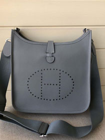 Hermes original epsom leather evelyne pm shoulder bag E28-2 dark grey