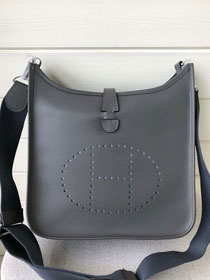 Hermes original epsom leather evelyne pm shoulder bag E28-2 iron grey