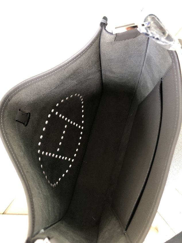 Hermes original epsom leather evelyne pm shoulder bag E28-2 iron grey